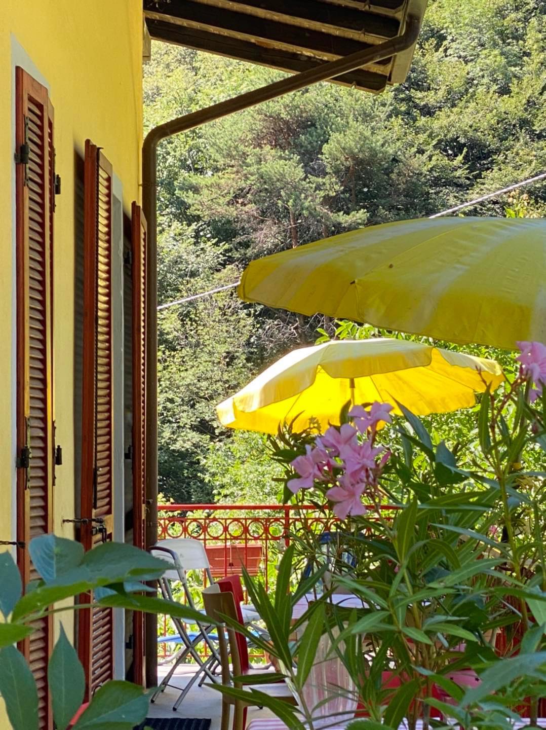 Balkon mit Oleander und Wald